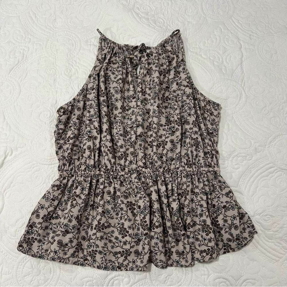 OLD NAVY Waist-Defined Floral Halter Blouse SIZE Large Khaki Floral